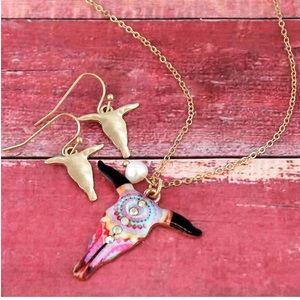 Crystal Mandala Steer Head Necklace set